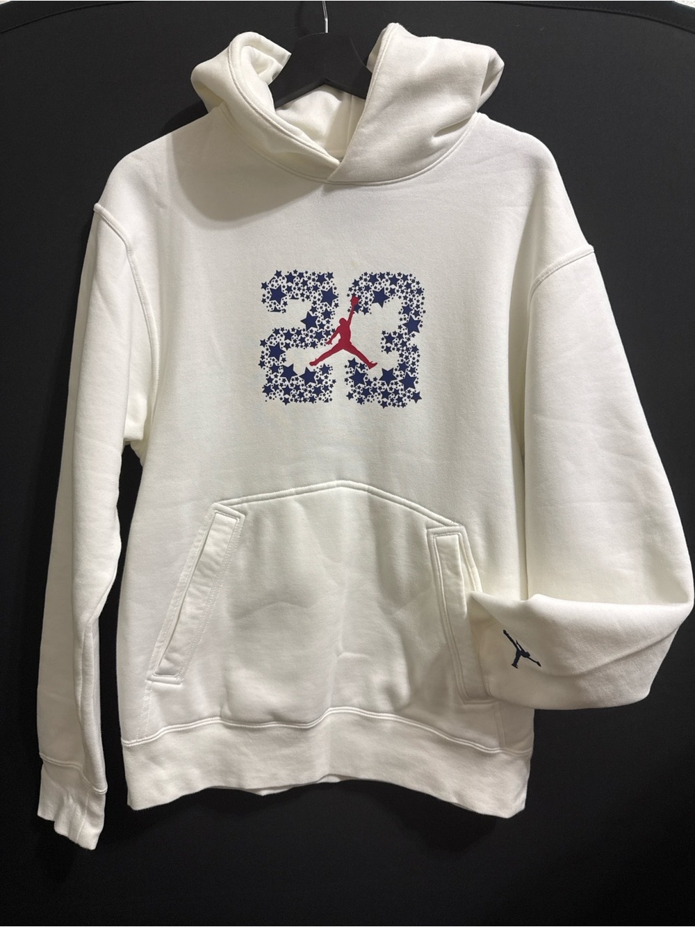 Jordan Youth White '23' Graphic Crewneck Hoodie with Red & Navy Jumpman